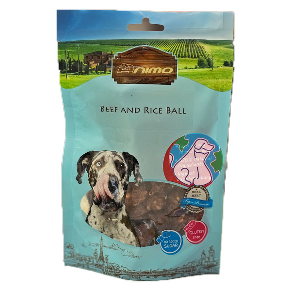 تشویقی سگ 100 گرمی Animo beef and rice ball 